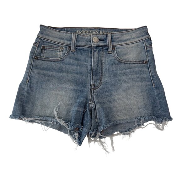 American Eagle Womens SZ 2 High Rise Distressed Denim Shortie Frayed Hemmed - Picture 12 of 12